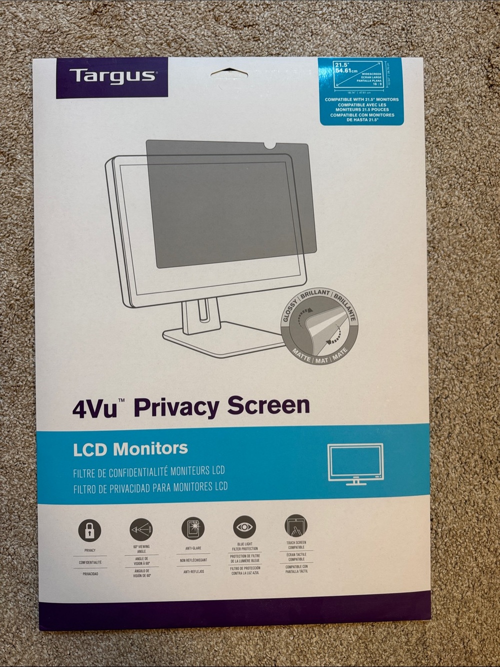 Targus 4Vu Privacy Screen Packaging in White and Blue